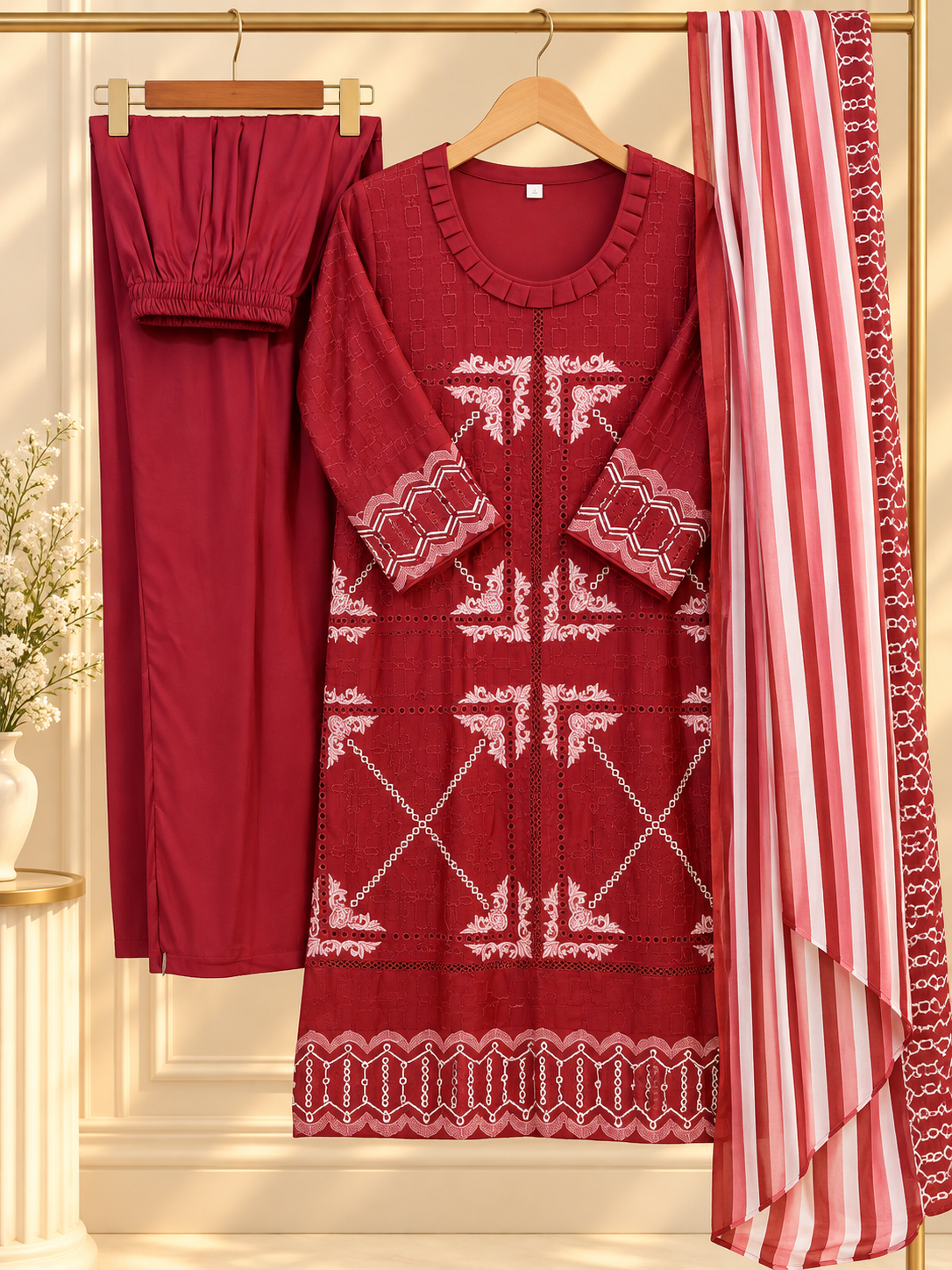 PT03 – Maroon Embroidered Party Wear Suit