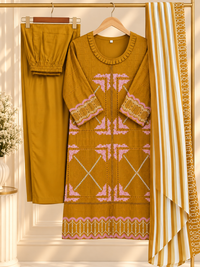 PT04 – Mustard Pink Embroidered Party Wear Set