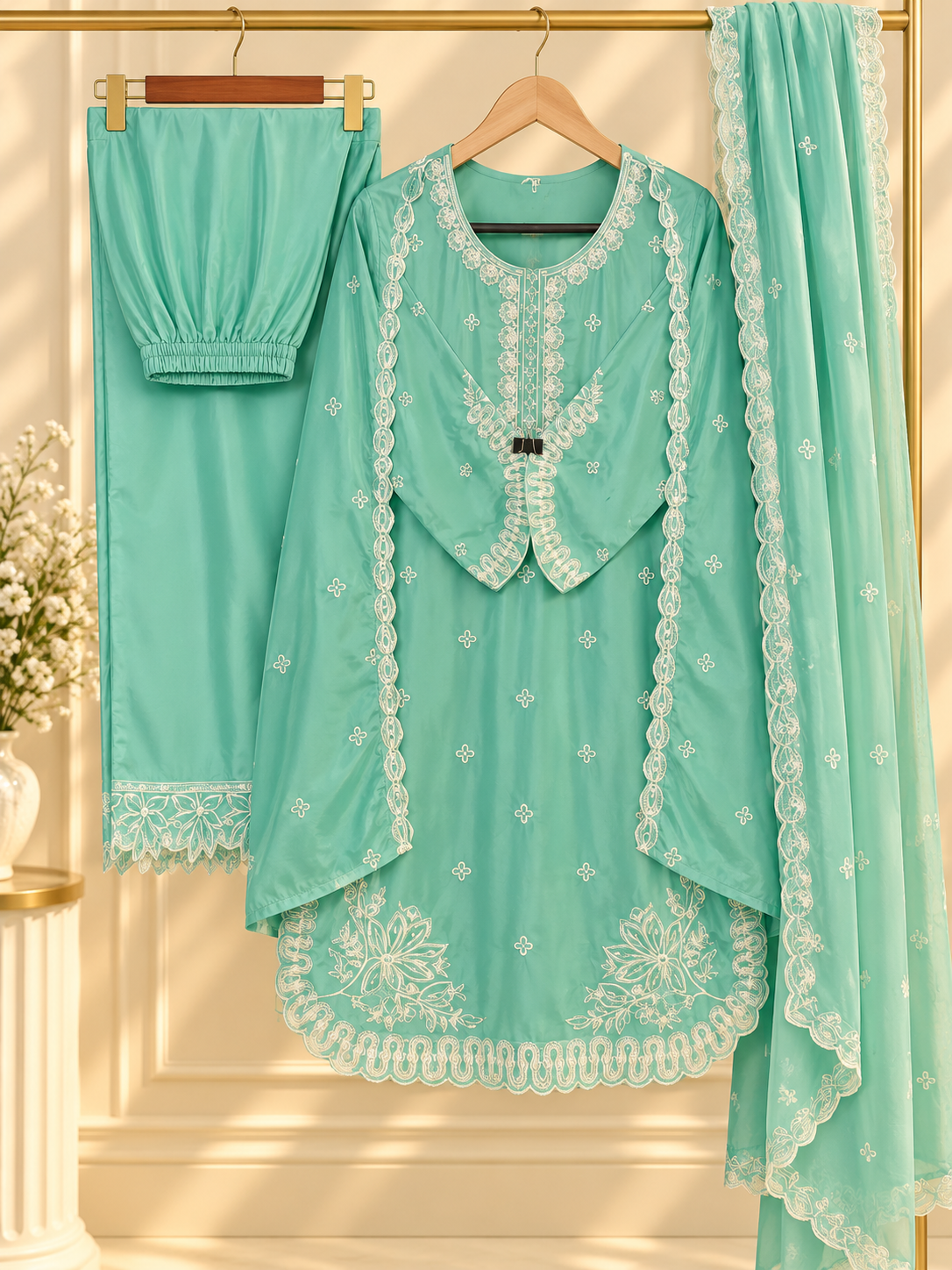 PT05 – Mint Green Embroidered Party Wear Set