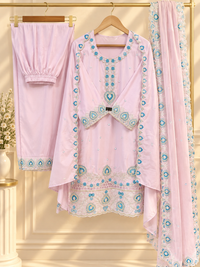 PT06 – Blush Pink & Blue Embroidered Party Wear Set