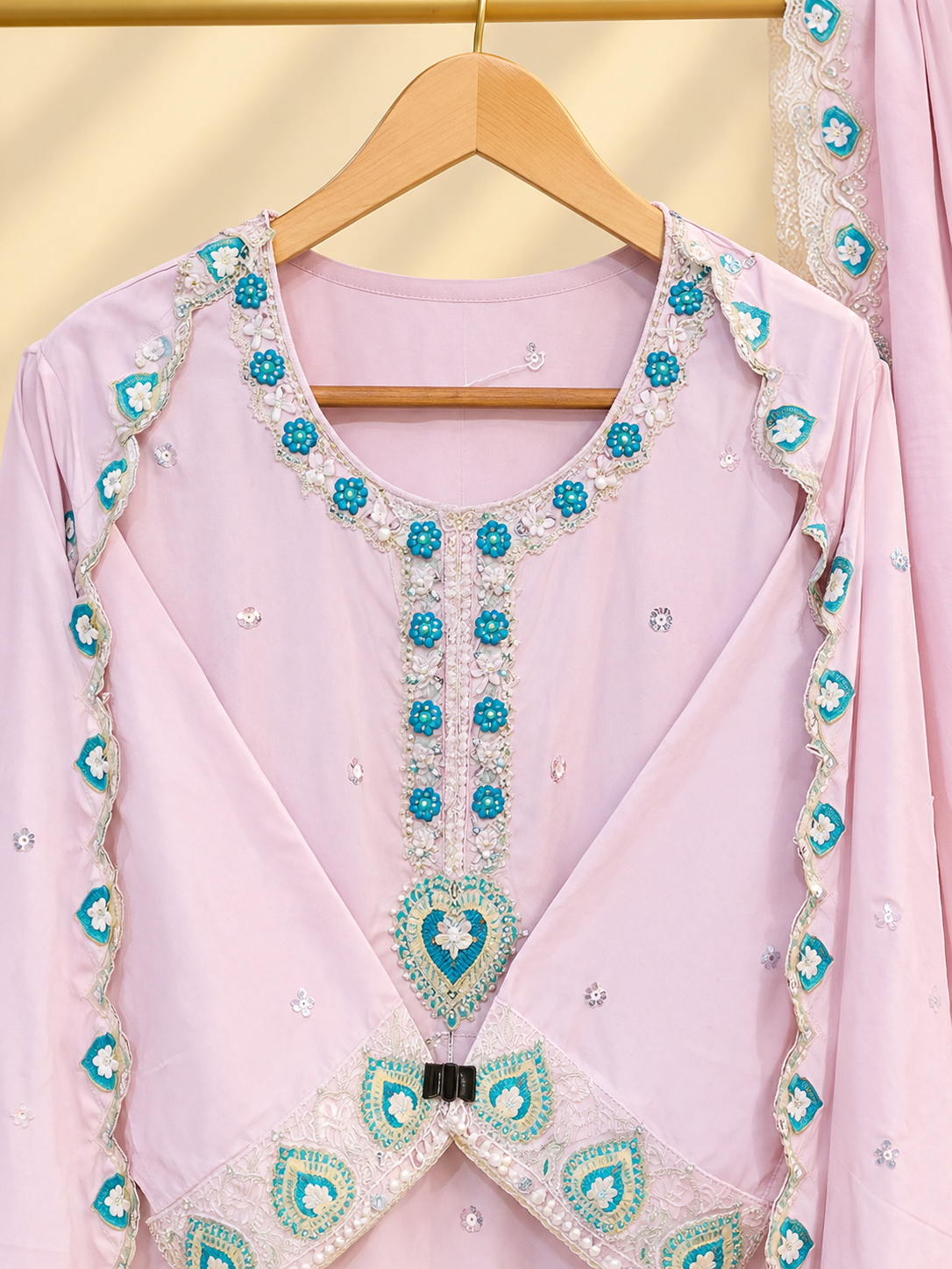 PT06 – Blush Pink & Blue Embroidered Party Wear Set