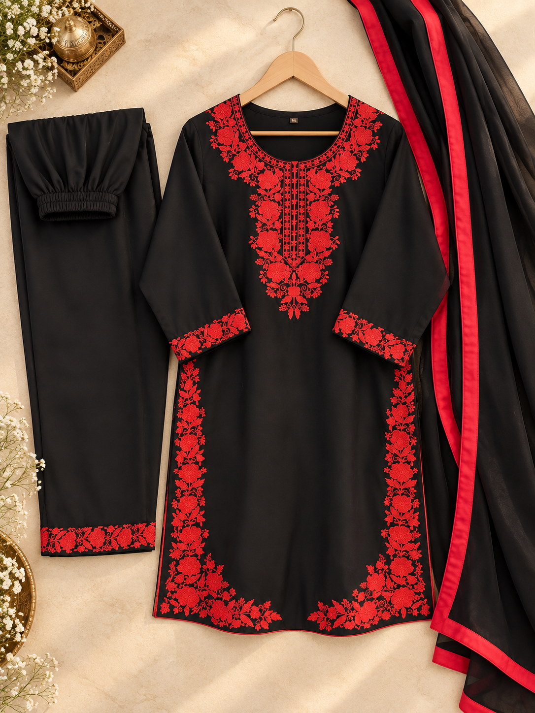 PT08 — Black & Red Embroidered