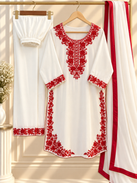 PT09 — White & Red Floral Embroidered