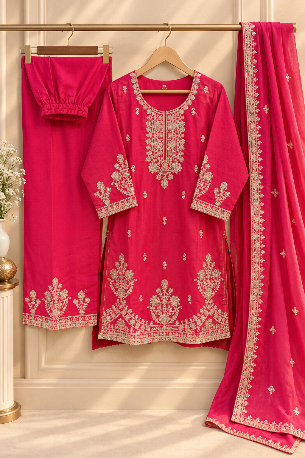 PT10 — Rani Pink Embroidered 3-Piece Suit