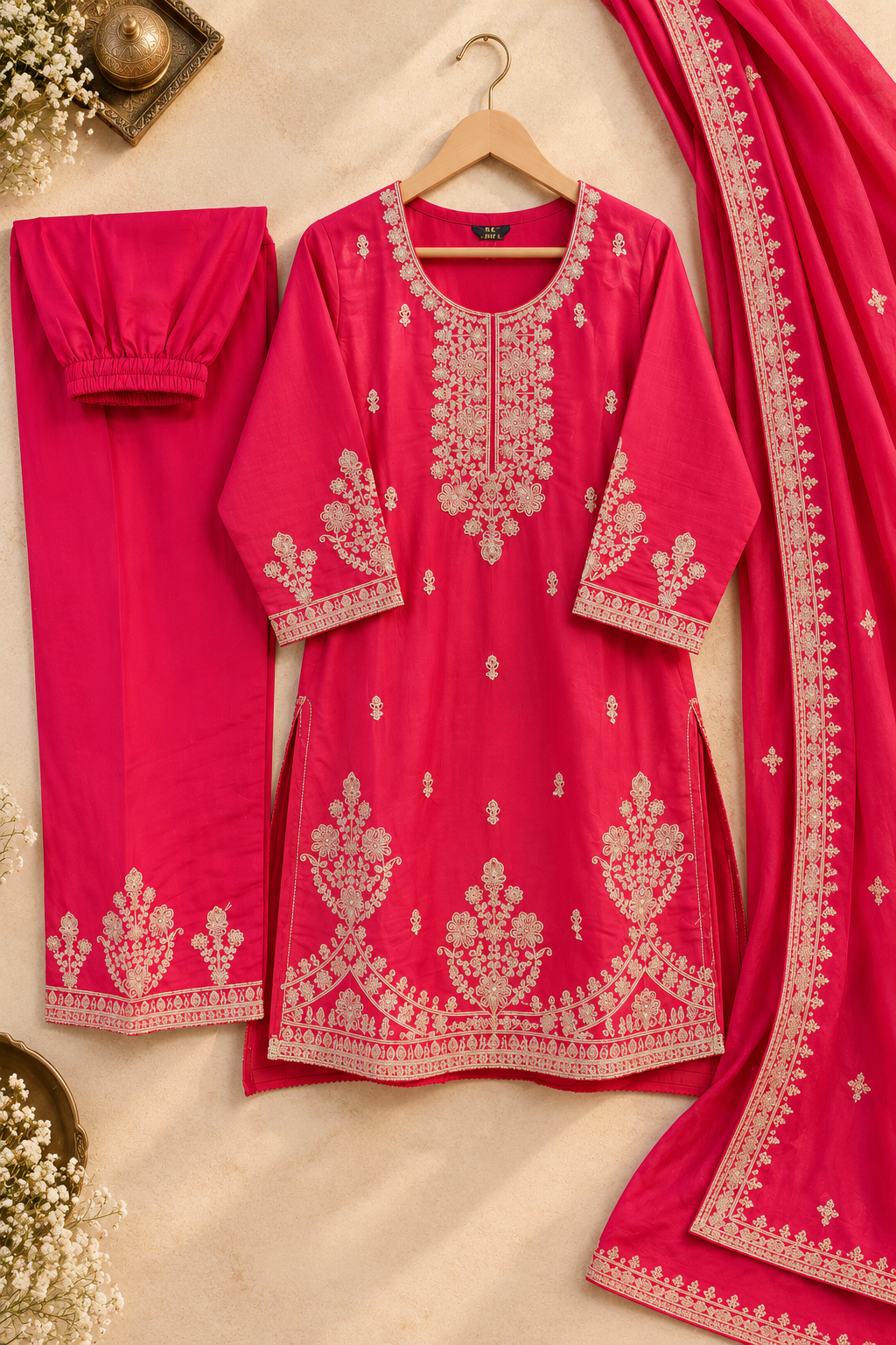PT10 — Rani Pink Embroidered 3-Piece Suit