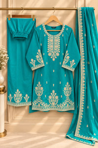 PT11 – Teal Embroidered 3-Piece Suit