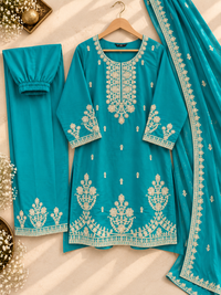 PT11 – Teal Embroidered 3-Piece Suit