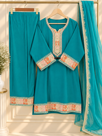 PT13 – Turquoise Embroidered 3-Piece Suit