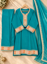 PT13 – Turquoise Embroidered 3-Piece Suit