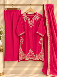 PT12 –Rani Pink Embroidered 3-Piece Suit