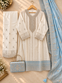 PT17- Ice Blue Pearl Embroidered 3-Piece Suit Set