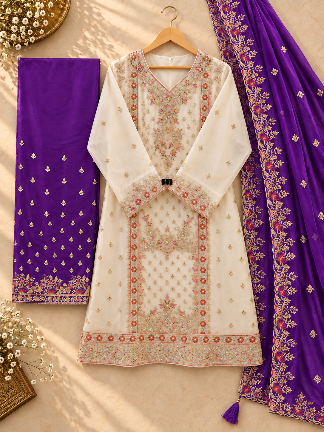PT18- Royal Purple Heritage Embroidered 3-Piece Suit Set