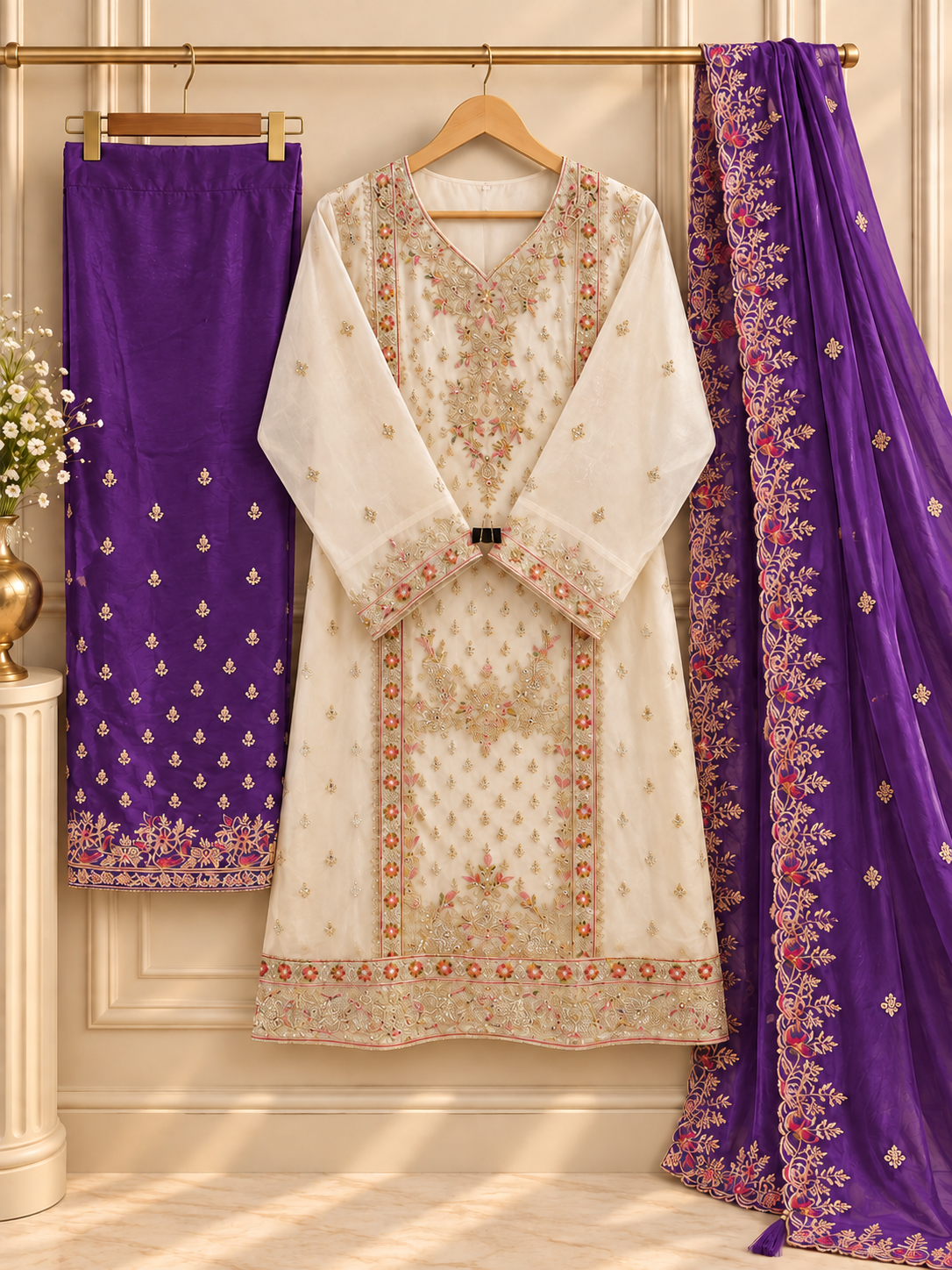 PT18- Royal Purple Heritage Embroidered 3-Piece Suit Set