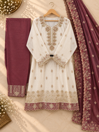 PT-19 — Maroon Elegance Embroidered 3-Piece Suit